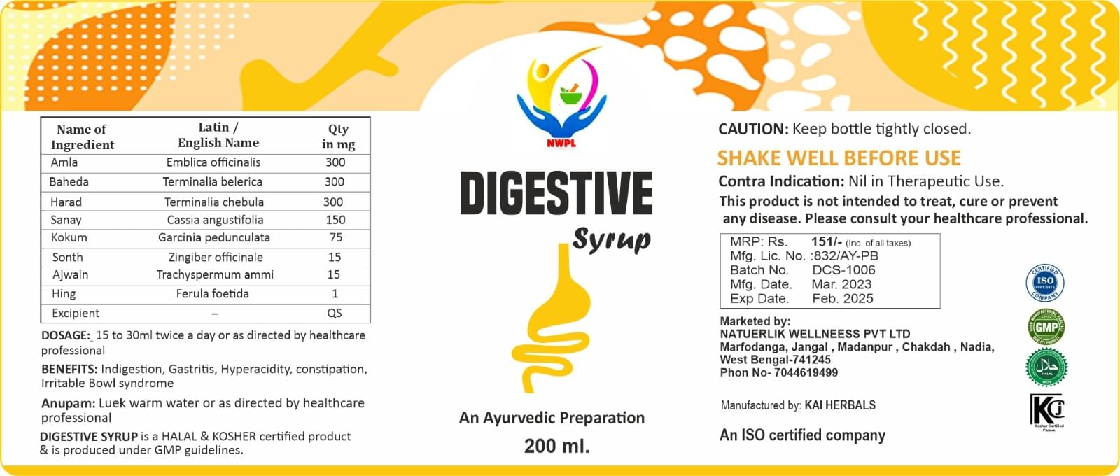 DIGESTIVE SYRUP is a HALAL & KOSHER certified product - Image 2